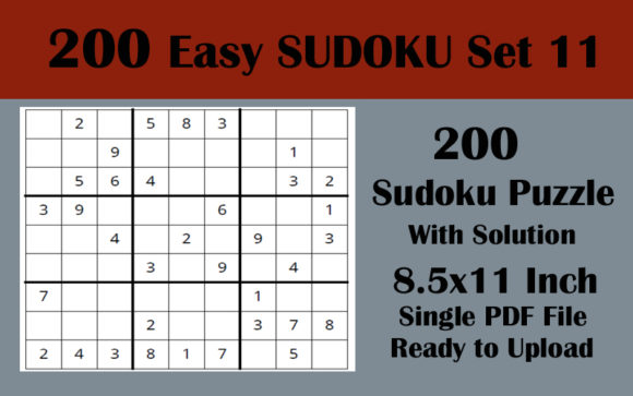 Enjoy 200 Easy Sudoku Puzzles in 8.5x11 KDP Vol 11